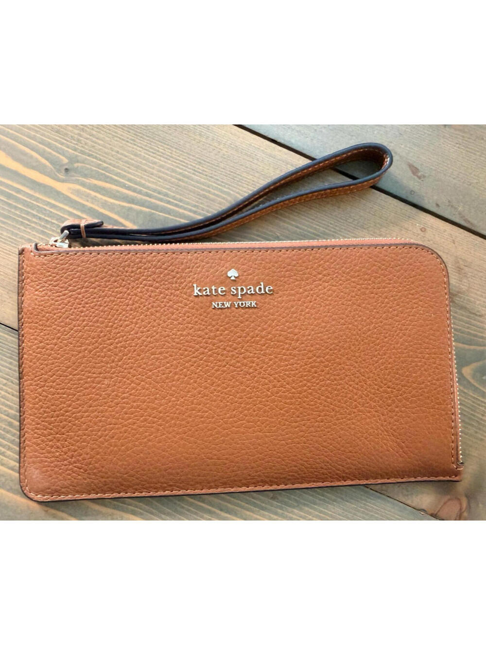 Kate Spade Lucy Brown Leather Medium L-Zip Wristlet KE574 Wallet NWOT